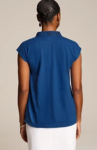mixed-media patch-pocket top