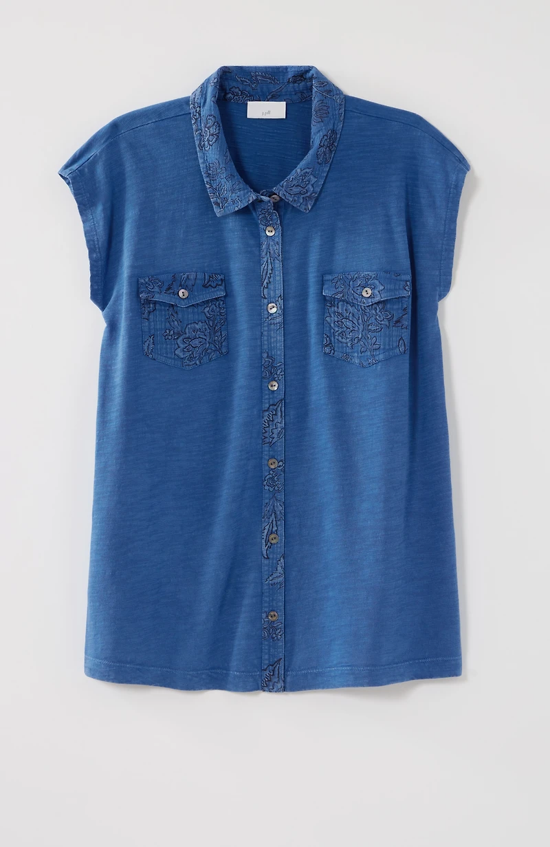mixed-media patch-pocket top
