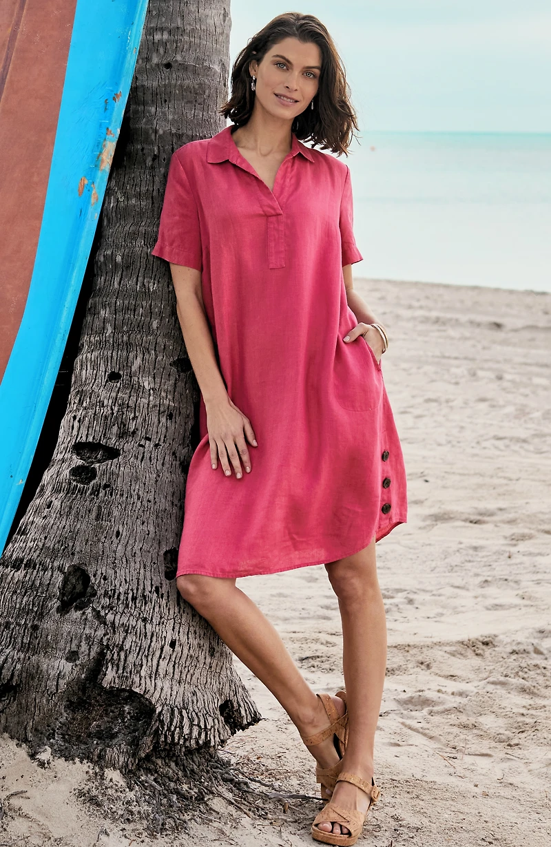 side-button linen shirtdress