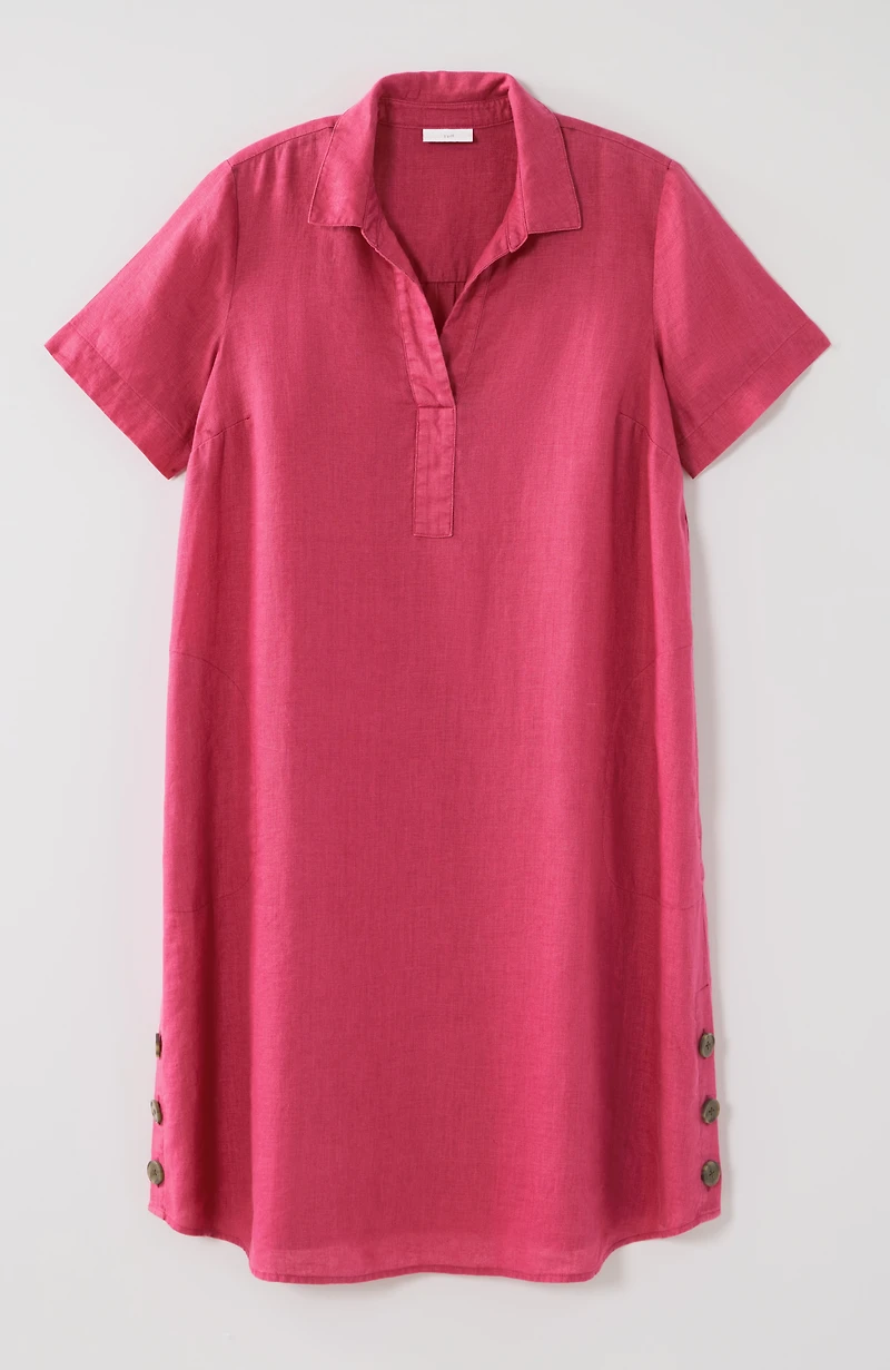 side-button linen shirtdress