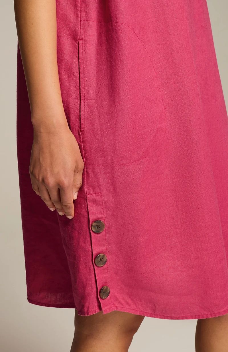 side-button linen shirtdress