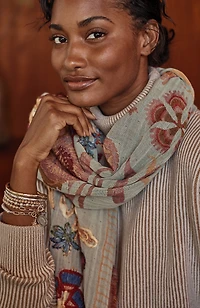 hand-embroidered floral oblong scarf