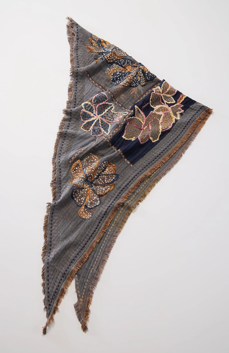 hand-embroidered floral triangle scarf