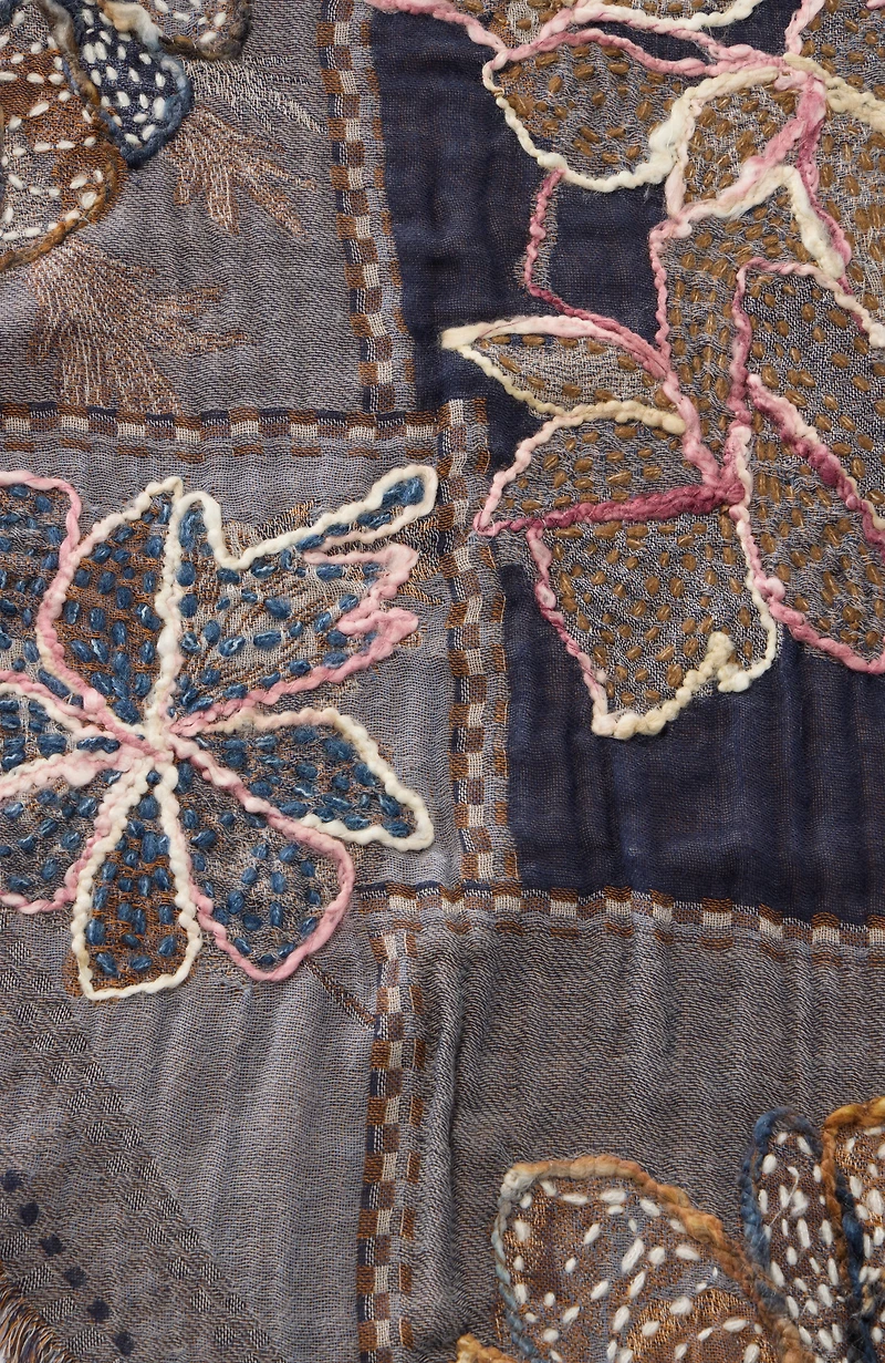 hand-embroidered floral triangle scarf