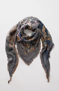 hand-embroidered floral triangle scarf