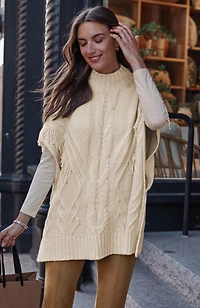 fringed cable poncho
