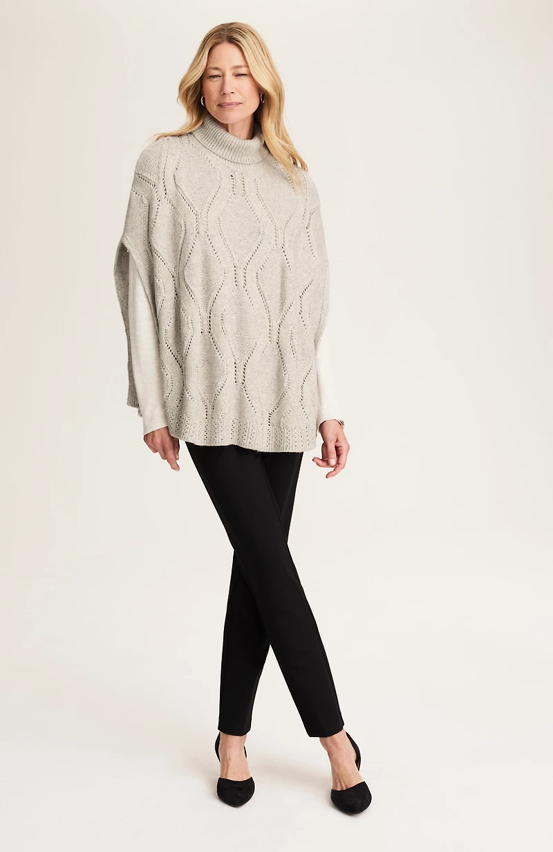 cotton-blend cable poncho