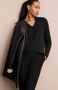 soft seamed v-neck sweater