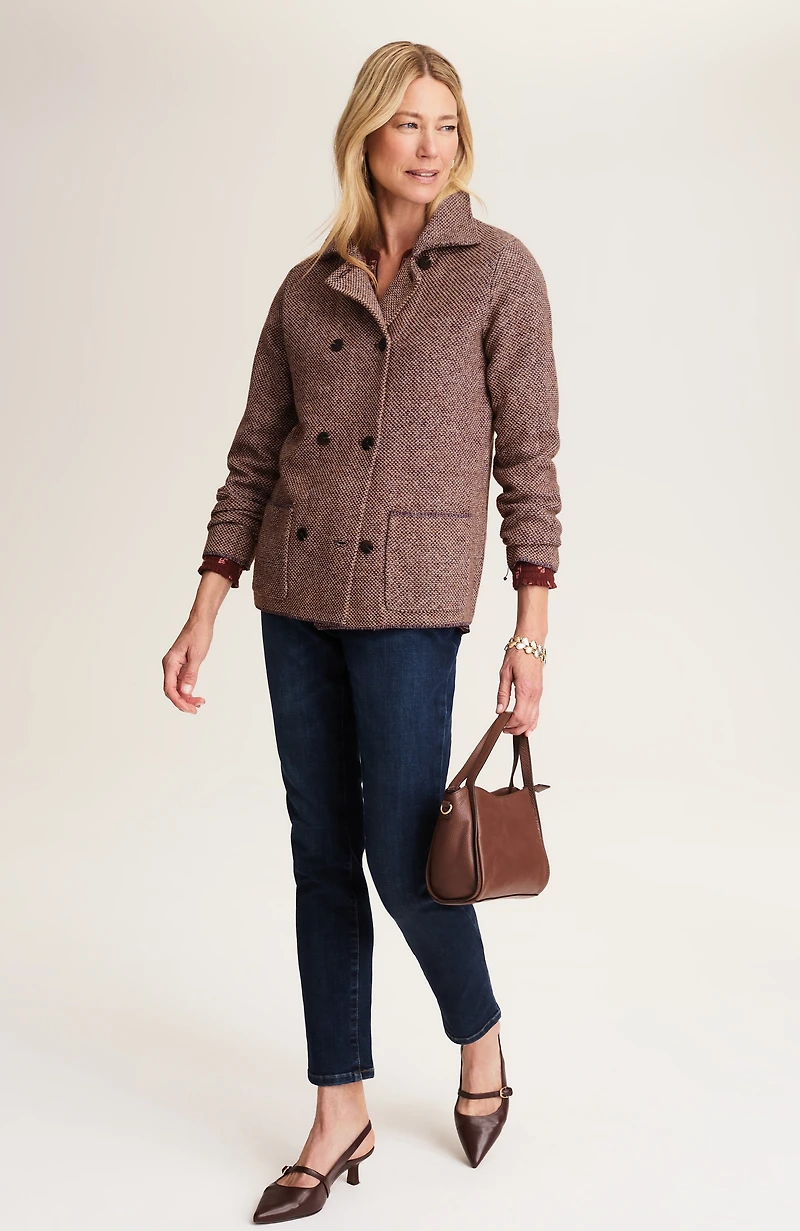 tweed button-front sweater-jacket