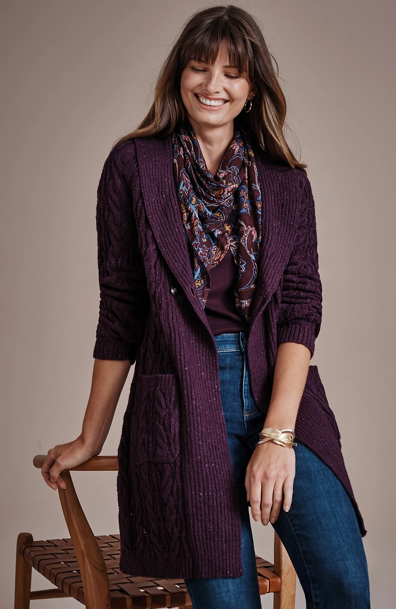 mixed-texture shawl-collar cardi