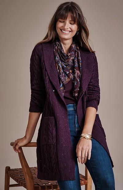 mixed-texture shawl-collar cardi