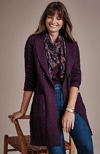 mixed-texture shawl-collar cardi