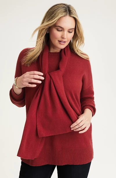 detachable-scarf crew-neck sweater