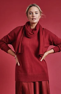 detachable-scarf crew-neck sweater