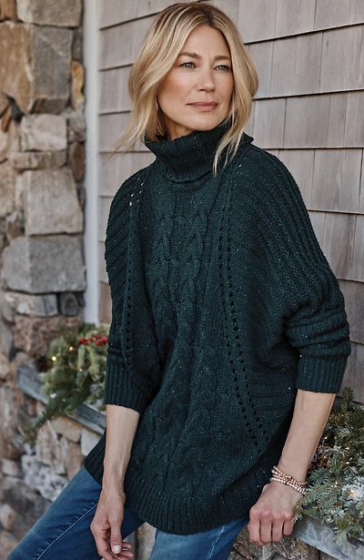 tweeded mixed-cable relaxed sweater