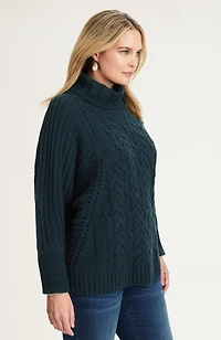 tweeded mixed-cable relaxed sweater