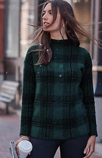 plaid funnel-neck sweater