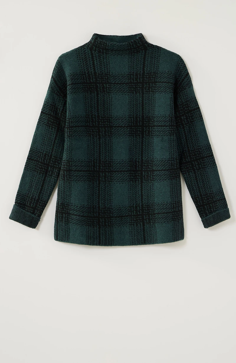 plaid funnel-neck sweater