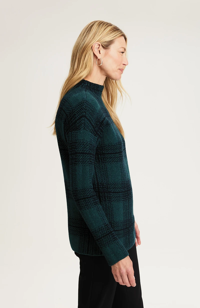 plaid funnel-neck sweater