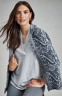pure jill printed jacquard fringed cardi