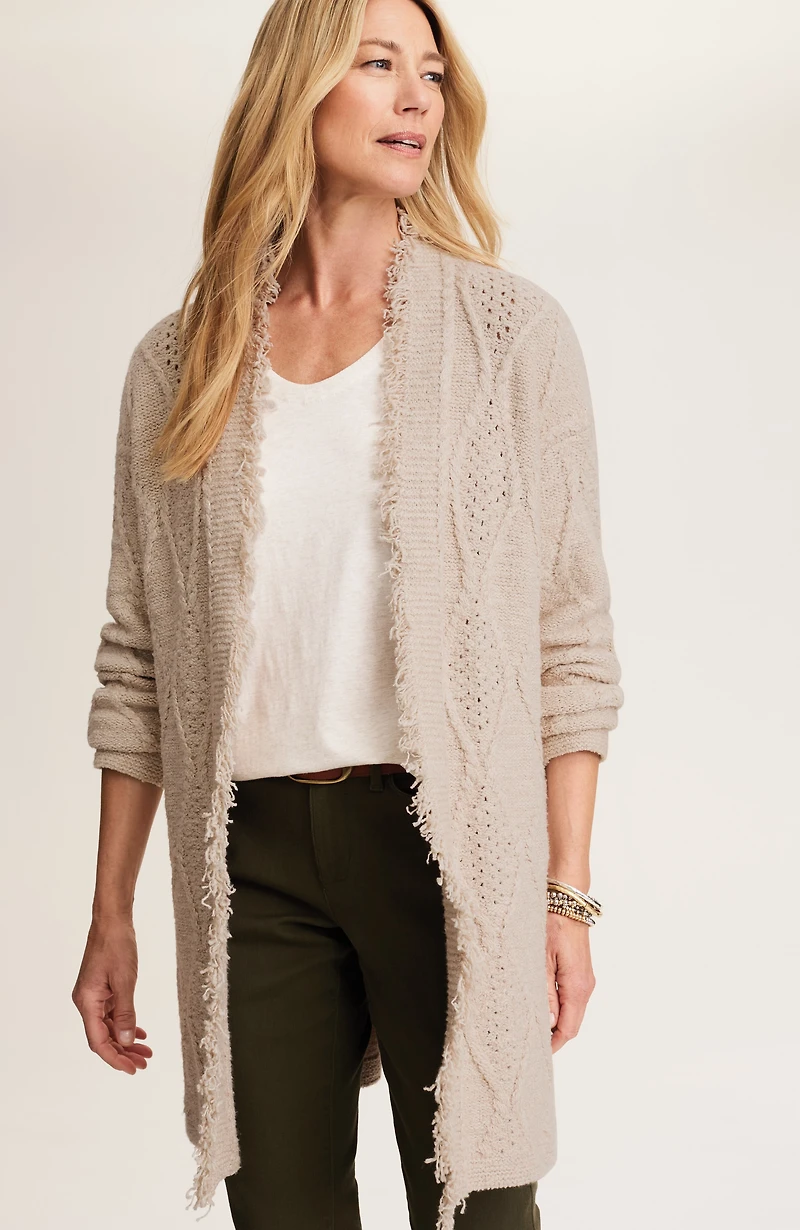 mixed-cable long cardigan