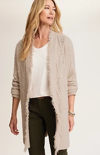 mixed-cable long cardigan