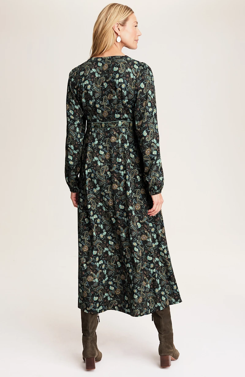 border-printed seamed-waist dress