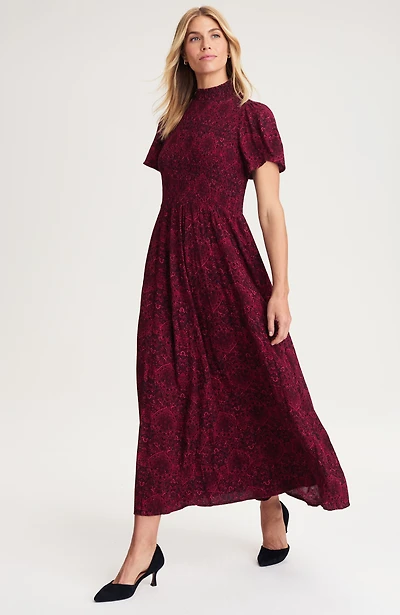 tapestry-printed smocked-bodice dress