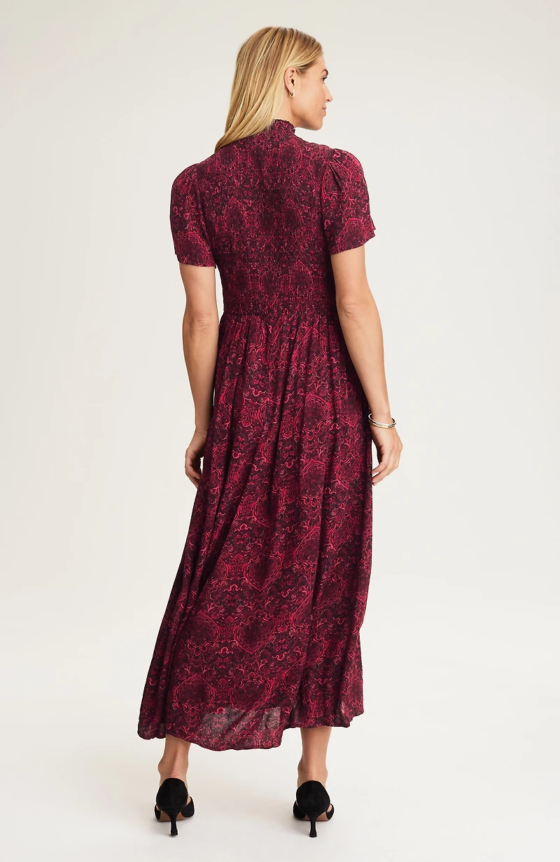 tapestry-printed smocked-bodice dress