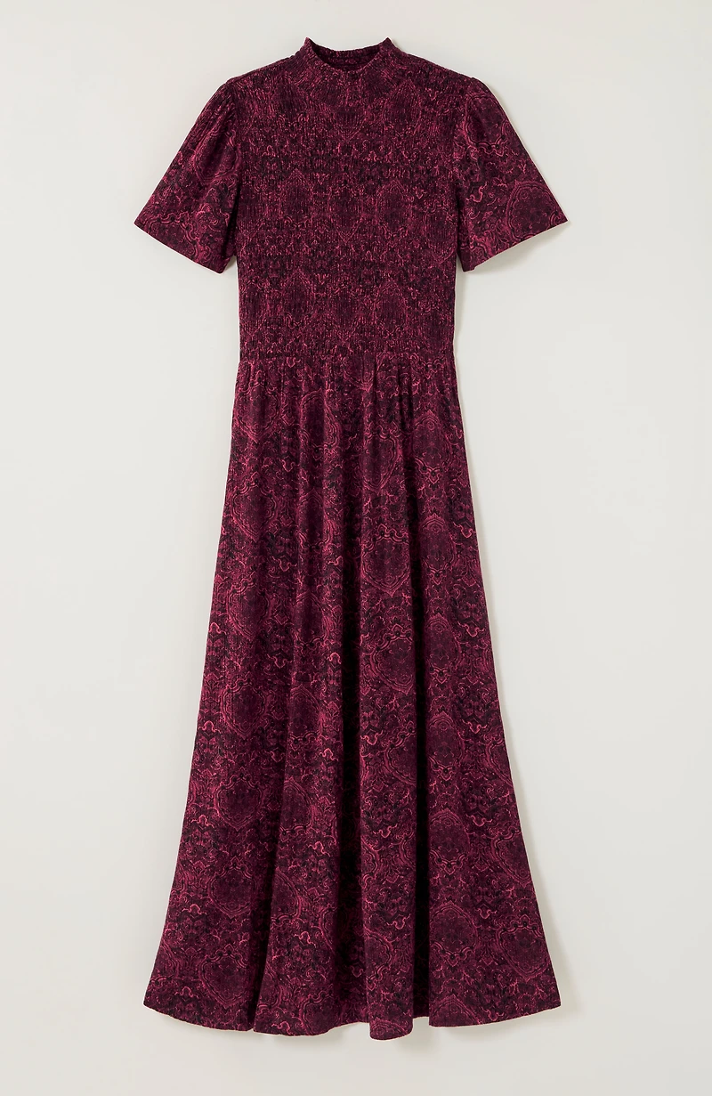 tapestry-printed smocked-bodice dress