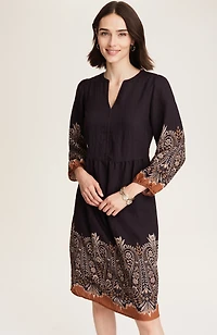 placed-paisley v-neck dress