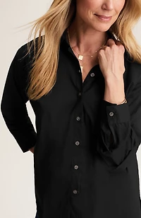 pleated-sleeve button-front shirt
