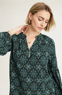 medallion-printed shirred top