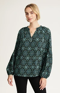 medallion-printed shirred top