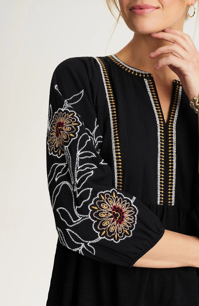 pure jill embroidered mixed-media top