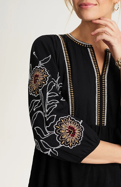 pure jill embroidered mixed-media top