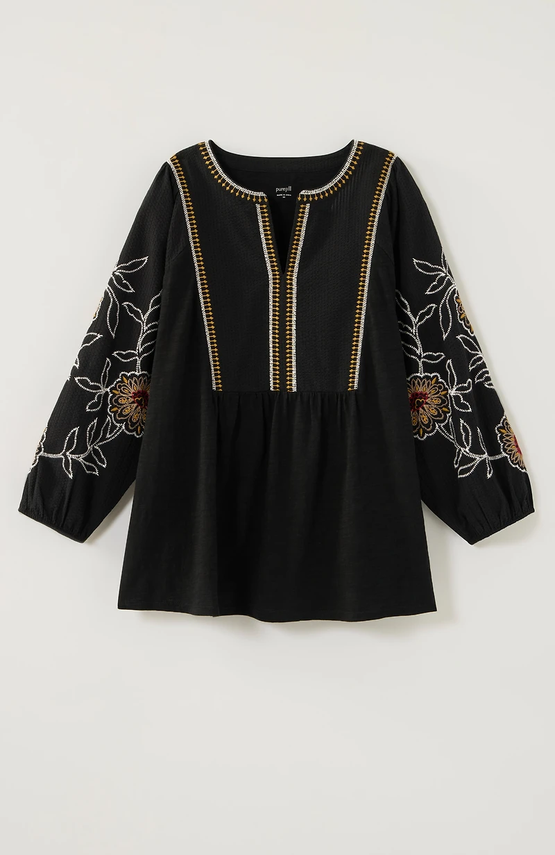pure jill embroidered mixed-media top