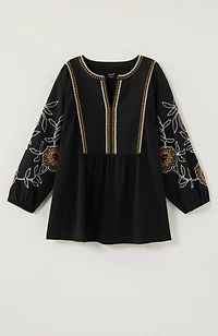 pure jill embroidered mixed-media top