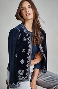 pure jill beaded & embroidered velvet jacket