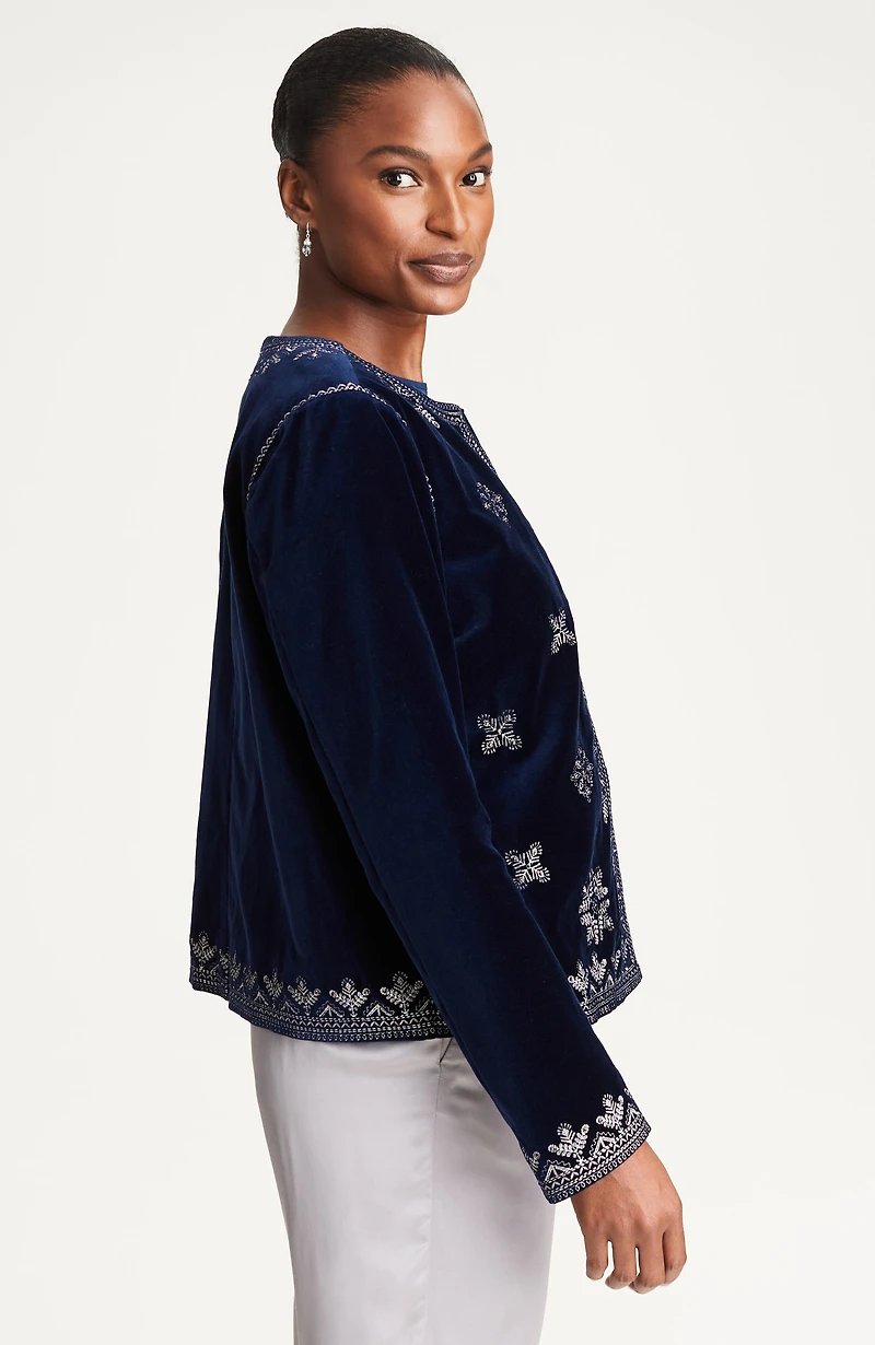 pure jill beaded & embroidered velvet jacket