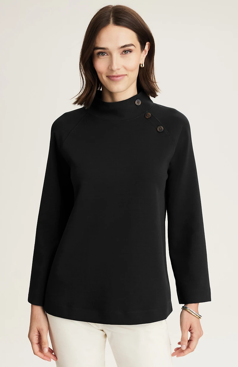 buttoned-shoulder knit top