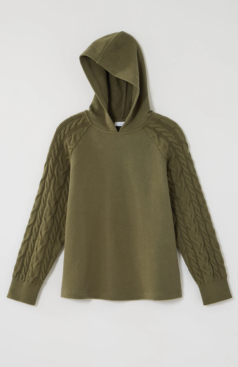 french terry & cable-knit hoodie