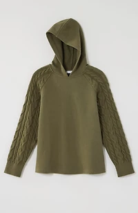 french terry & cable-knit hoodie