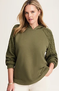 french terry & cable-knit hoodie