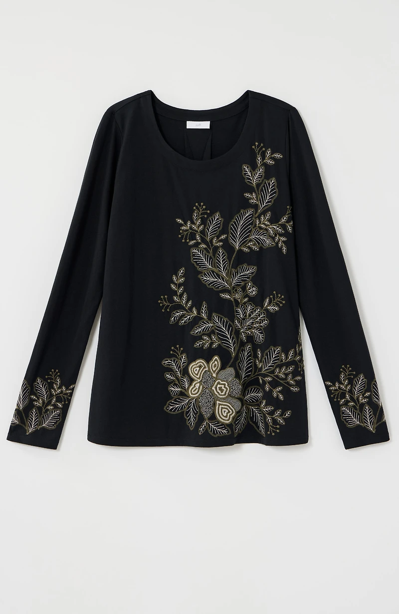 embroidered pleated-back top