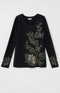 embroidered pleated-back top