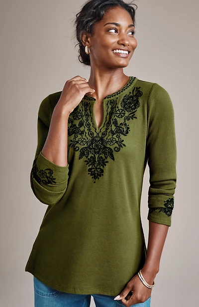 pure jill embroidered waffle top