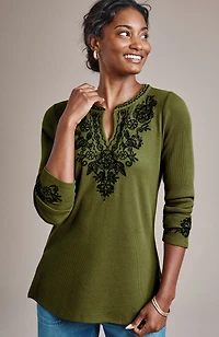 pure jill embroidered waffle top