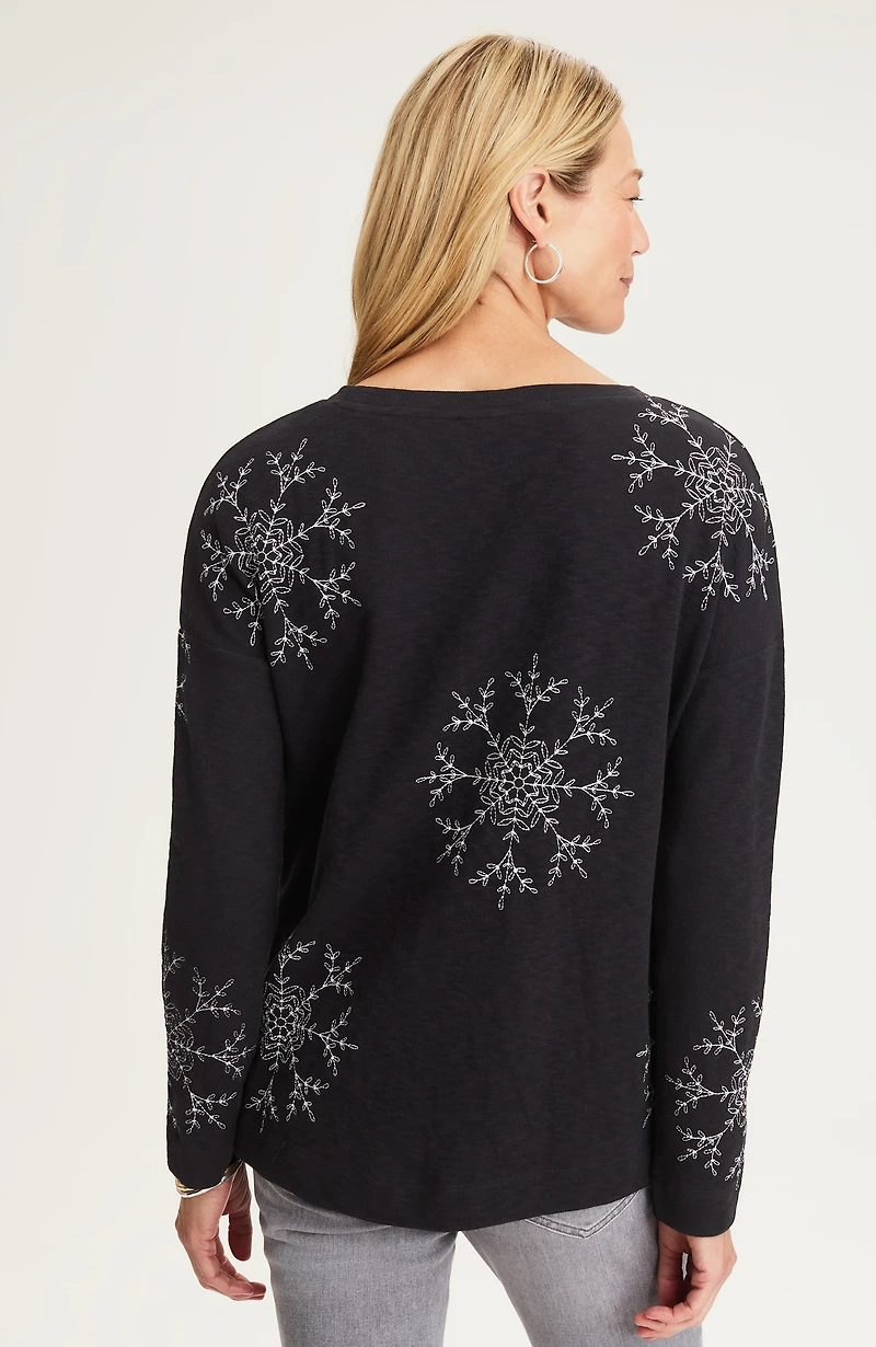 embroidered snowflake top
