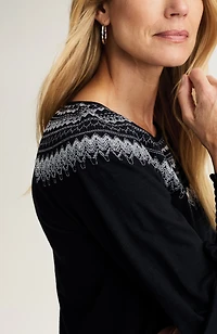 fair isle embroidered smocked top